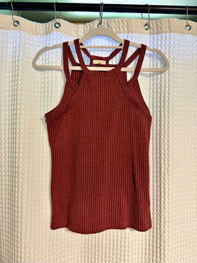 Gilded Intent Ribbed Double Strap Tank Top Brown Medium Like New